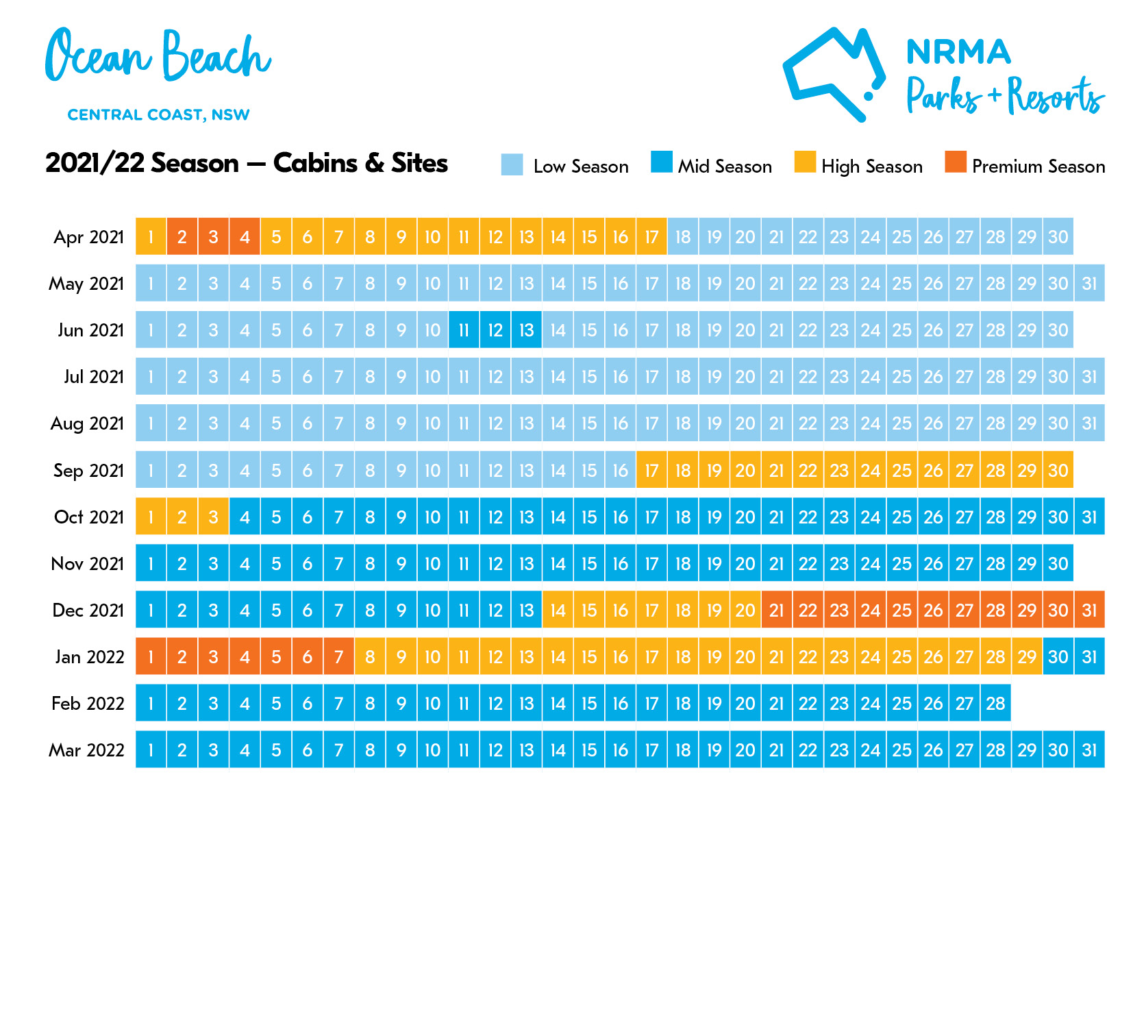 ocean beach season calendar 2021-2022