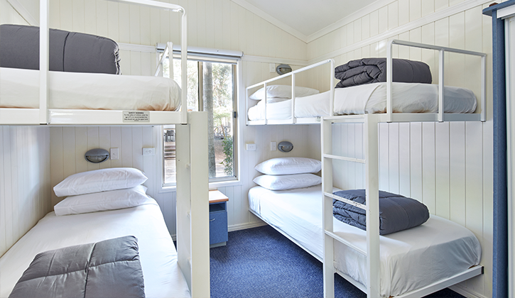 bunk beds set up in cabin