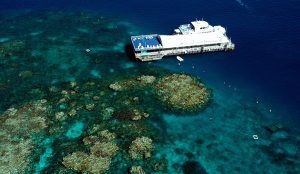 Great Barrier Reef high view with boat