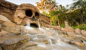 Skull water feature in the waterpark at South West Rocks