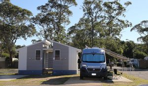 Motorhome set you on an ensuite site at NRMA Ocean Beach Holiday Resort
