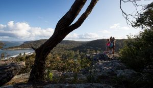 Family enjoy a lookout at Brisbane Waters National Park